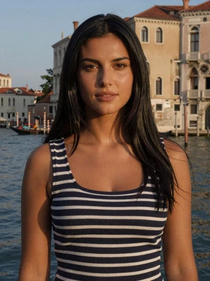 Jelena, 29, a verified Montenegrin woman from Kotor with black hair near Venetian bay architecture on Dating4u