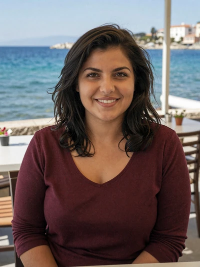 Tamara, 31, a verified Montenegrin woman from Bar enjoying seaside cafe on Dating4u