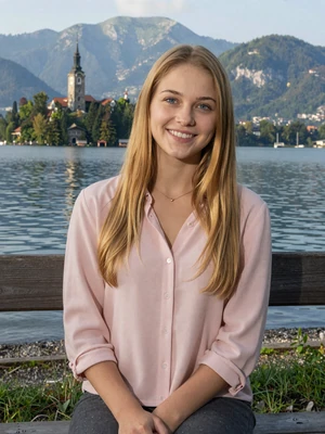Eva, 23, a verified Slovenian woman from Bled with honey blonde hair near Alpine lake on Dating4u