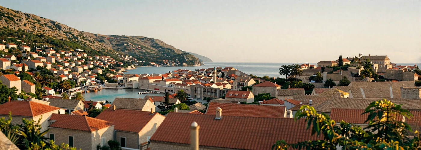 Adriatic coastal village at golden hour - the beauty of the Balkan region