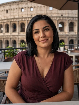 Mimoza, 30, a verified Albanian woman from Durrës enjoying coffee at Mediterranean cafe