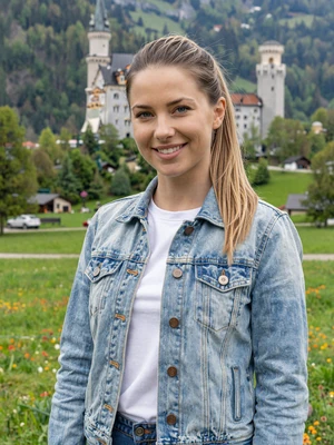 Eva, 25, a verified Slovenian woman from Celje with blue eyes and bright smile near Alpine scenery on Dating4u
