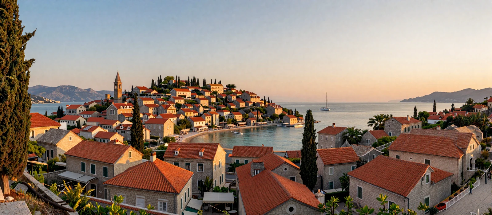 Adriatic Balkan coastal town at sunset - romantic destination for finding a loyal wife