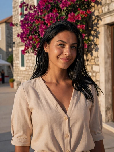 Andjela, 24, a verified Montenegrin woman from Budva Old Town with blue-gray eyes on Dating4u