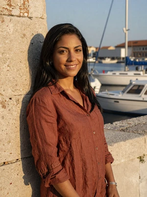 Ana, 30, a verified Croatian woman from Rijeka with black hair at the harbor on Dating4u